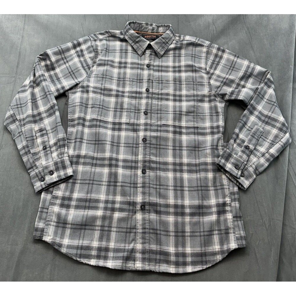 Ridgecut Toughwear Shirt Men's Large Gray Plaid Heavy Flannel Chore Work Vented - Picture 1 of 11